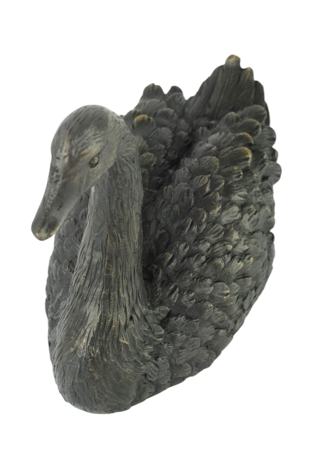 Bronze sculpture of a swimming swan
