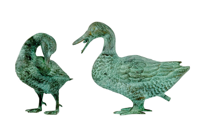 Pair of bronze duck sculptures (one is a fountain)