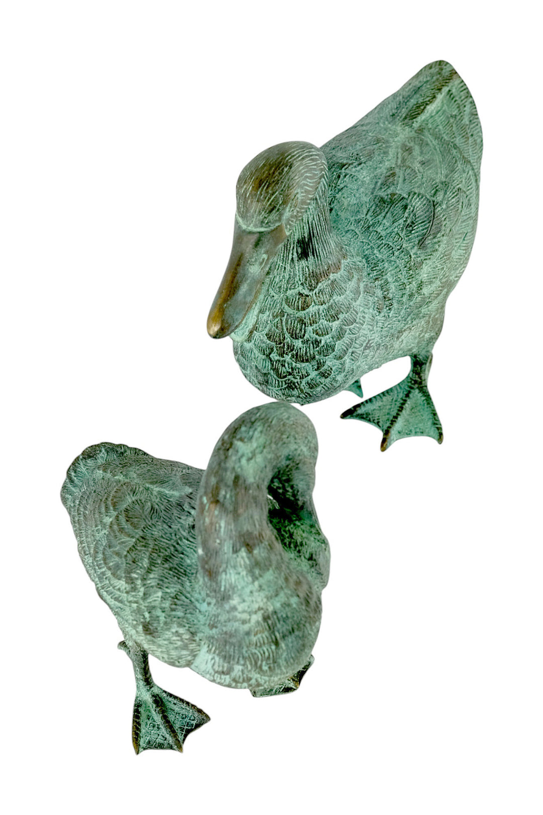 Pair of bronze duck sculptures (one is a fountain)