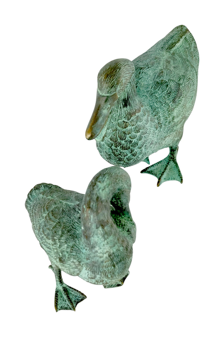 Pair of bronze duck sculptures (one is a fountain)