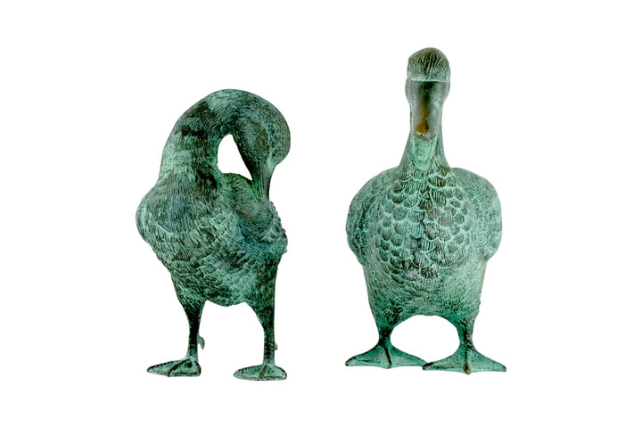 Pair of bronze duck sculptures (one is a fountain)