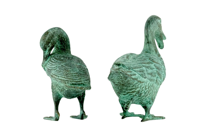Pair of bronze duck sculptures (one is a fountain)