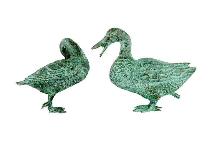 Pair of bronze duck sculptures (one is a fountain)
