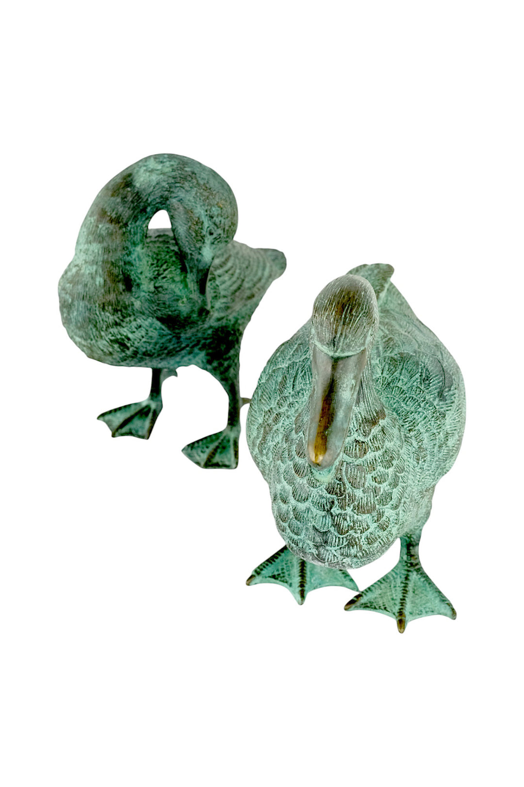 Pair of bronze duck sculptures (one is a fountain)