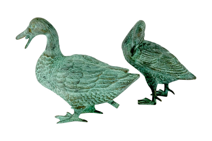 Pair of bronze duck sculptures (one is a fountain)
