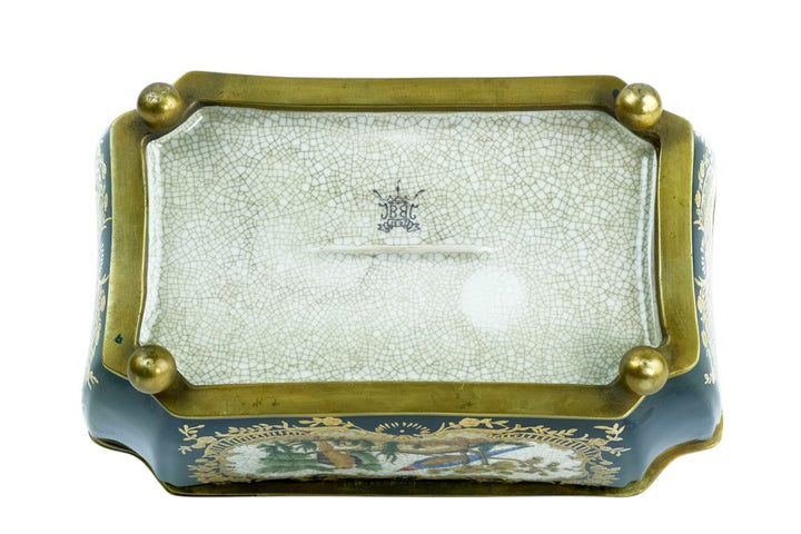 Bronze mounted porcelain tea caddy with bird decoration