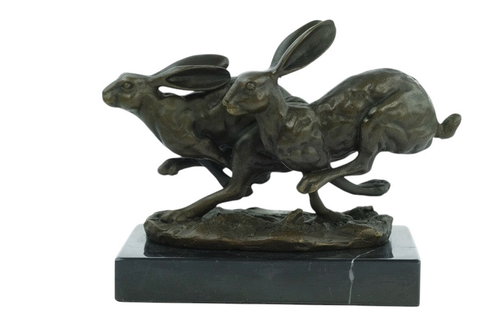 Bronze running hares sculpture