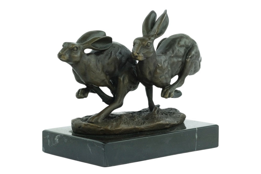 Bronze running hares sculpture