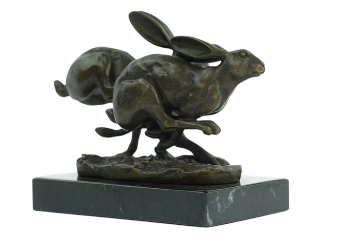 Bronze running hares sculpture