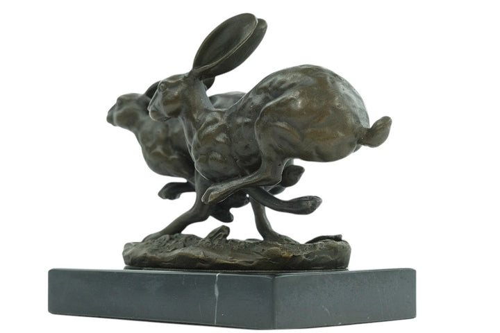 Bronze running hares sculpture