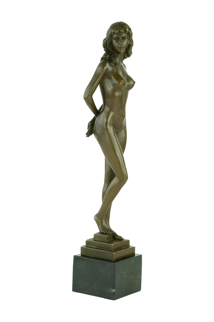 Bronze sculpture of a standing female nude