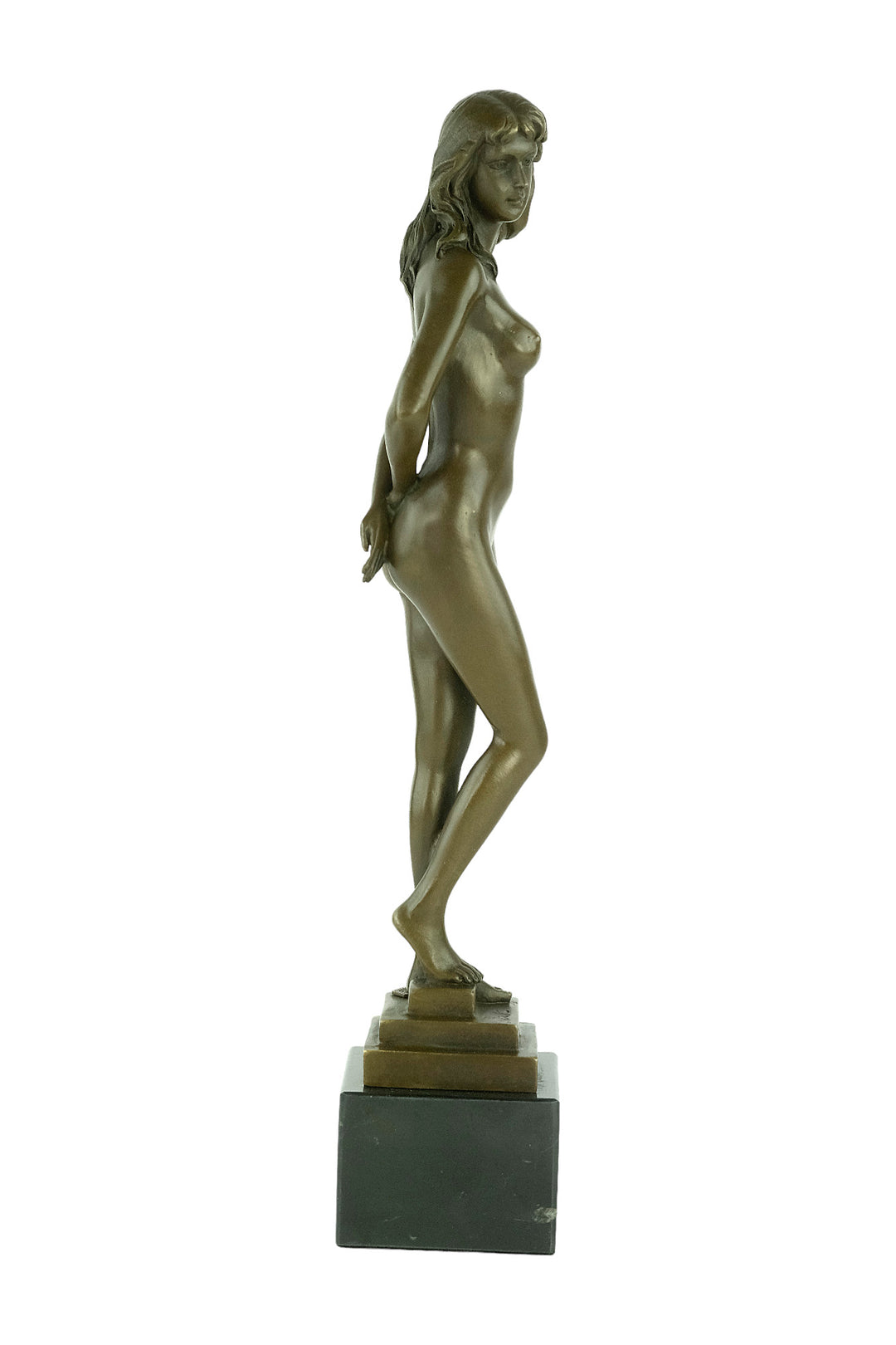 Bronze sculpture of a standing female nude