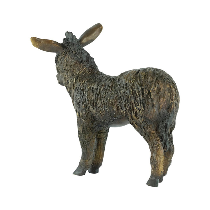 Bronze sculpture of a standing donkey blinded by it's coat hair