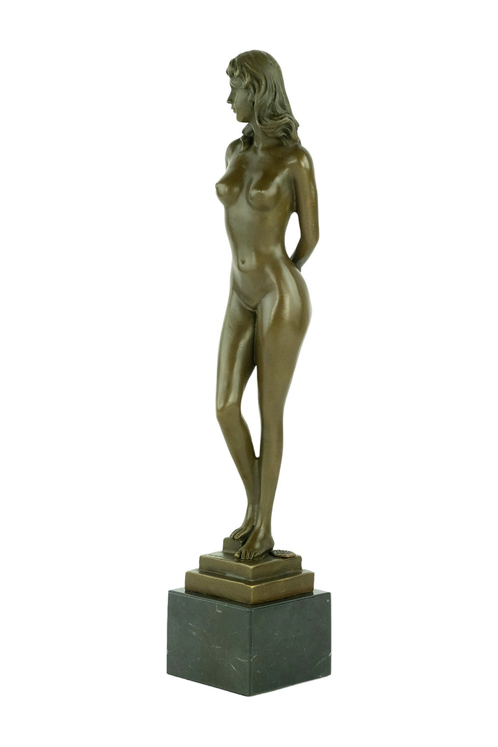Bronze sculpture of a standing female nude