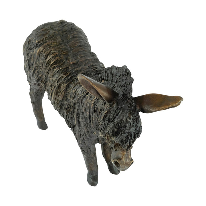 Bronze sculpture of a standing donkey blinded by it's coat hair