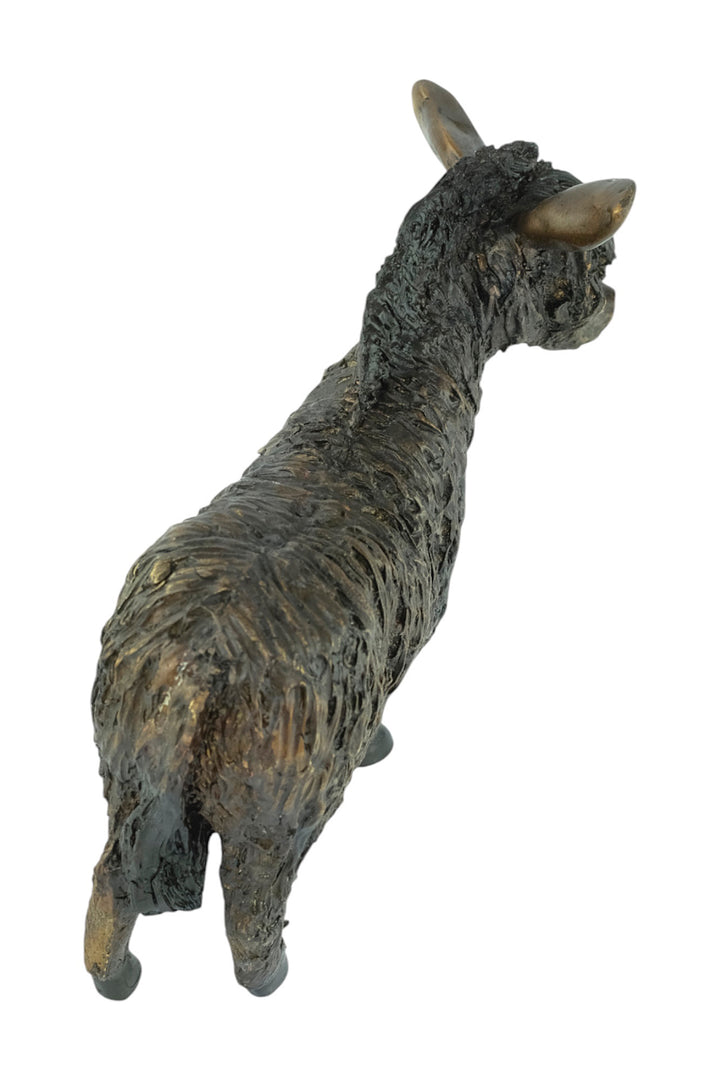 Bronze sculpture of a standing donkey blinded by it's coat hair