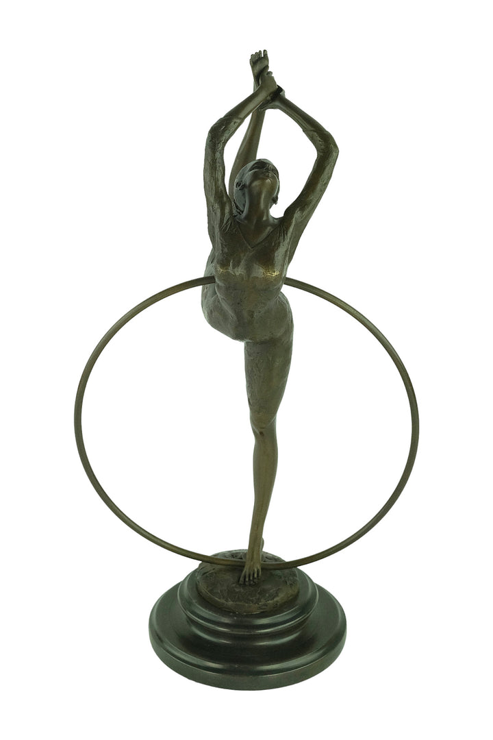 Bronze sculpture of a flexible hoop dancer