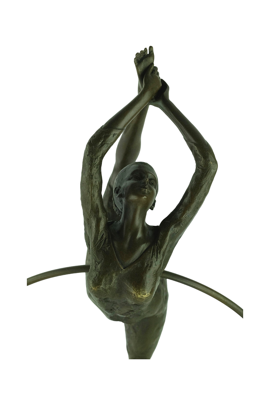 Bronze sculpture of a flexible hoop dancer