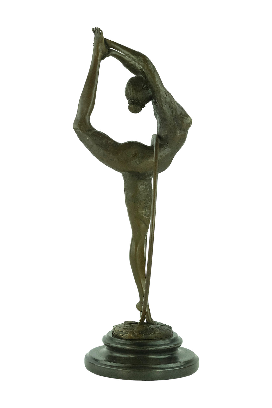 Bronze sculpture of a flexible hoop dancer