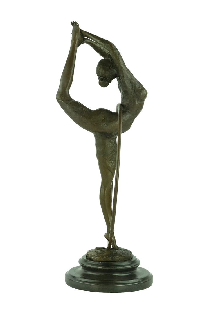 Bronze sculpture of a flexible hoop dancer