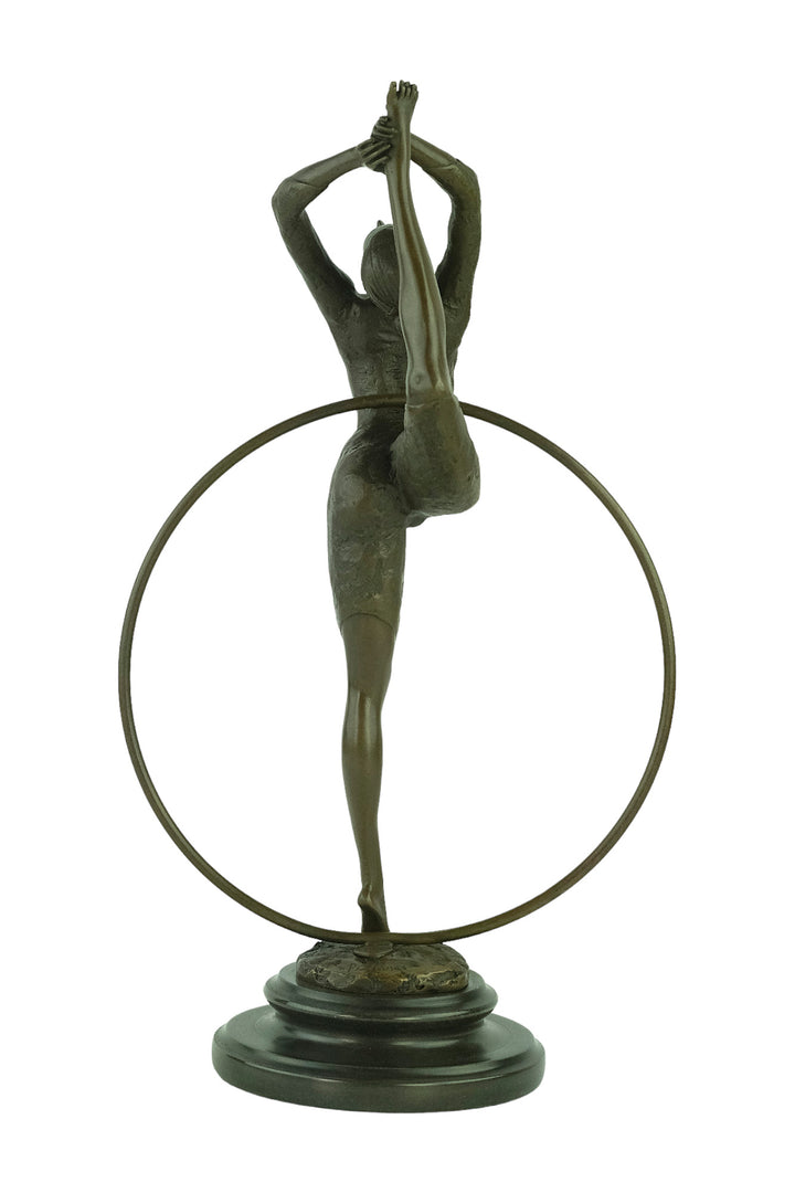 Bronze sculpture of a flexible hoop dancer
