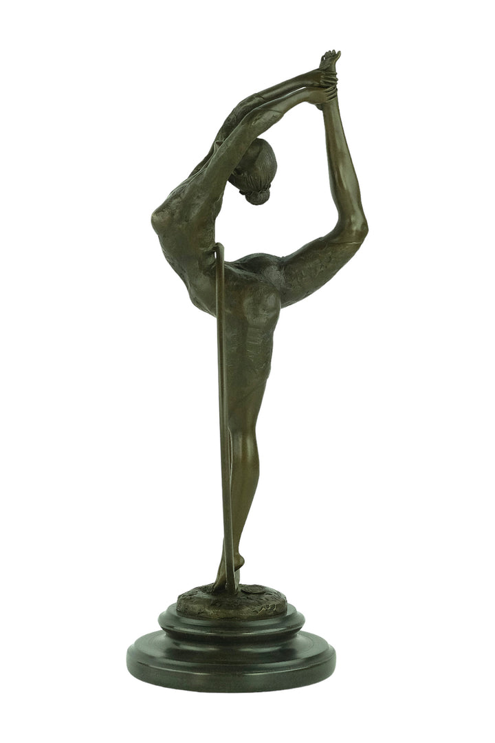 Bronze sculpture of a flexible hoop dancer