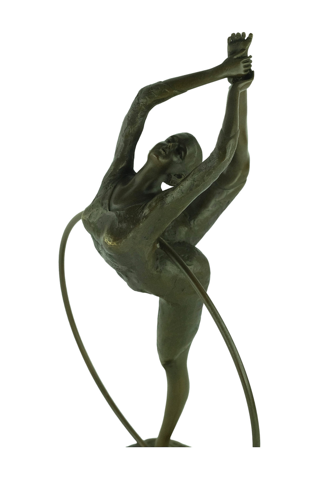 Bronze sculpture of a flexible hoop dancer
