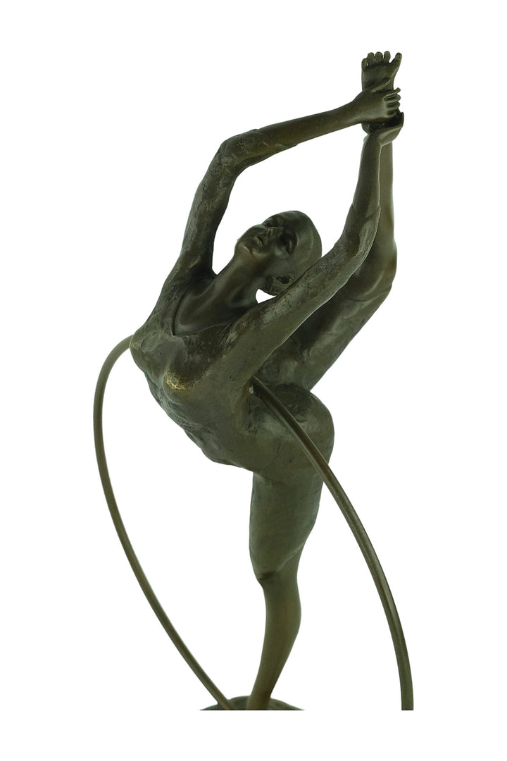 Bronze sculpture of a flexible hoop dancer