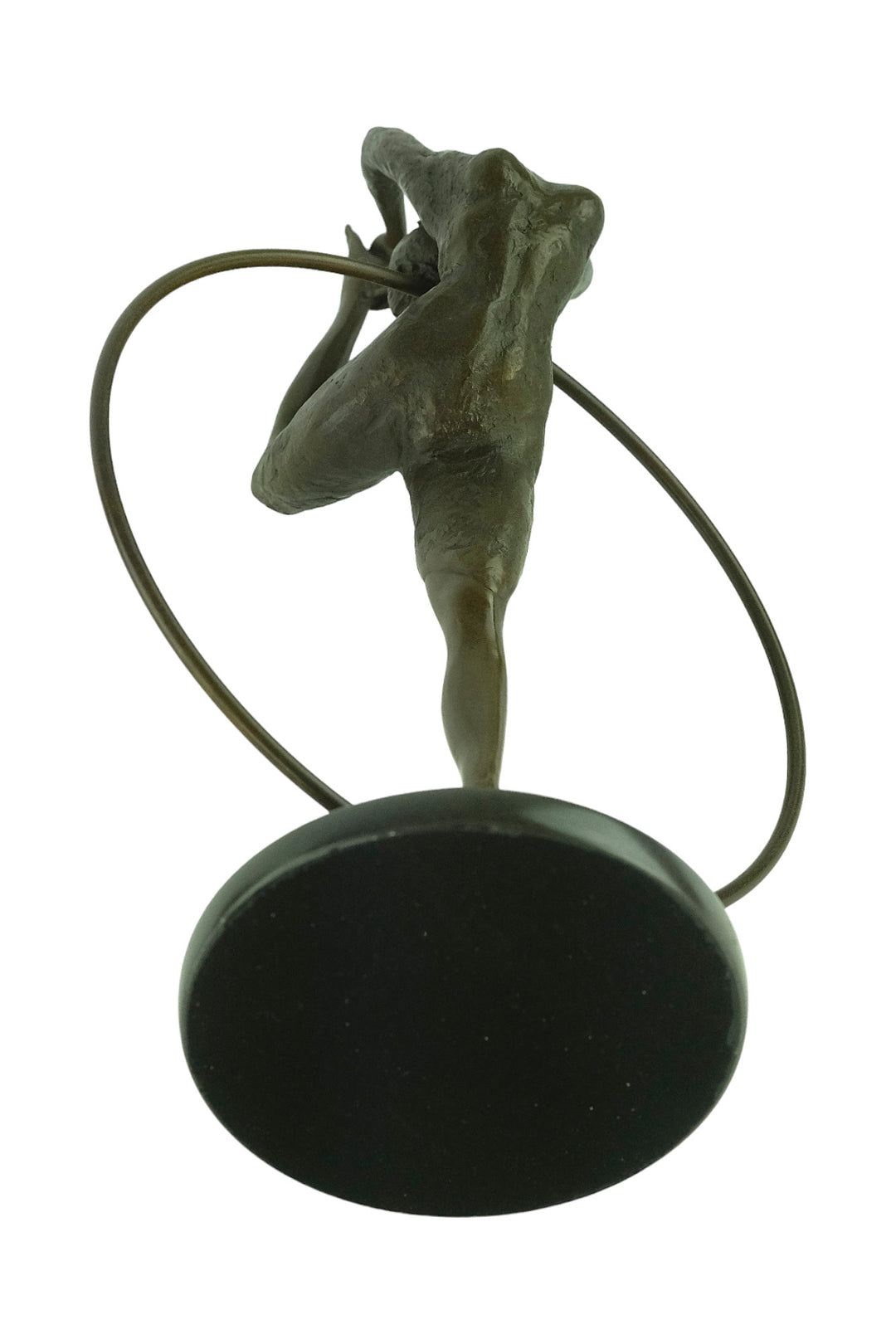 Bronze sculpture of a flexible hoop dancer