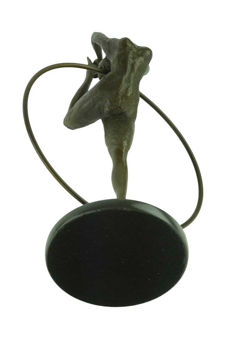 Bronze sculpture of a flexible hoop dancer