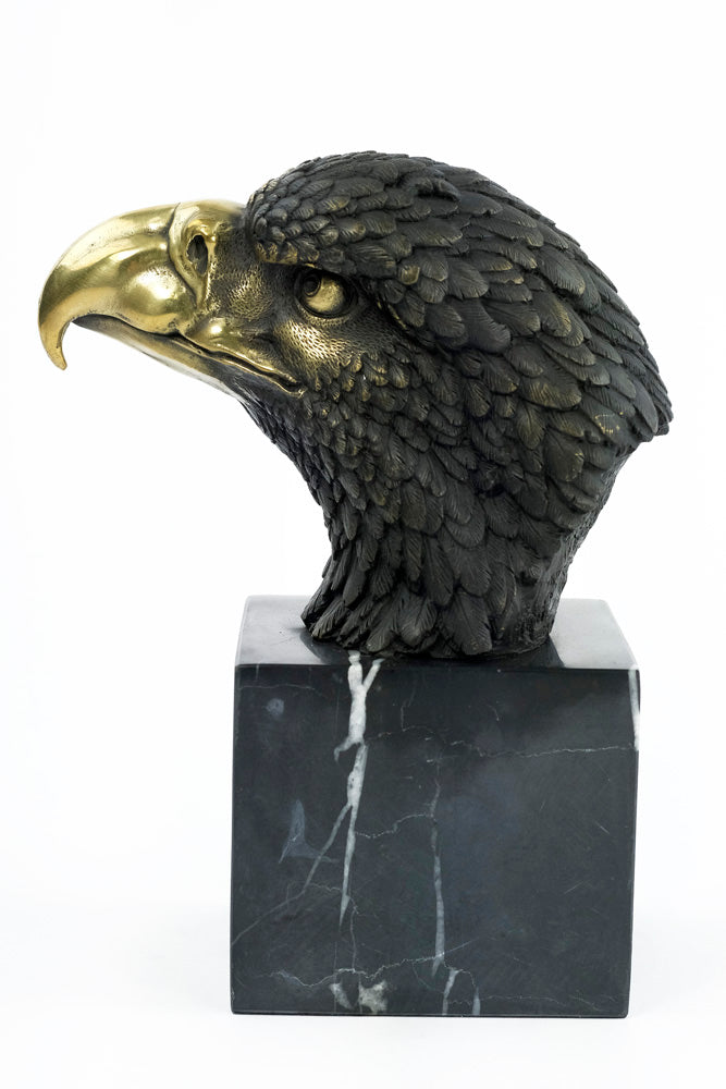 Bronze sculpture of an eagle head