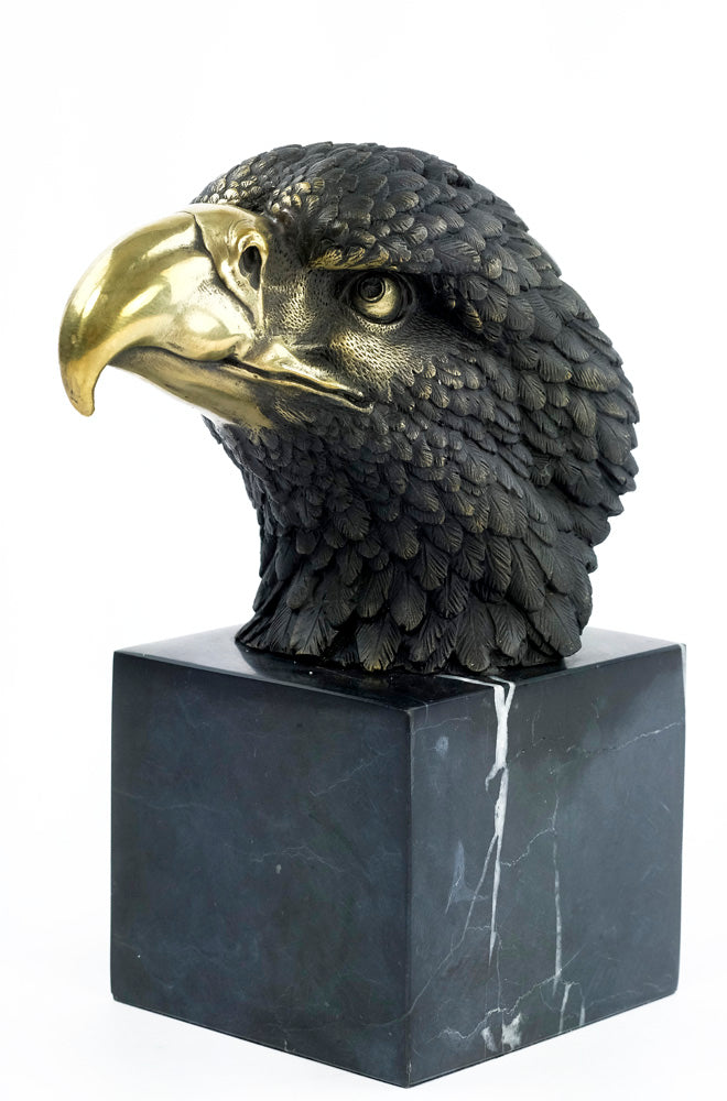 Bronze sculpture of an eagle head