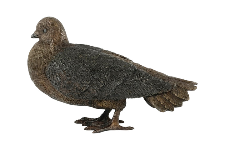 Bronze sculpture of a standing pigeon