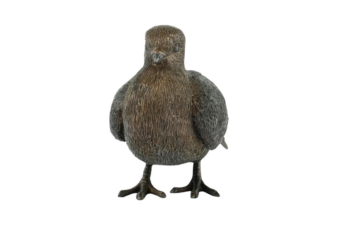 Bronze sculpture of a standing pigeon