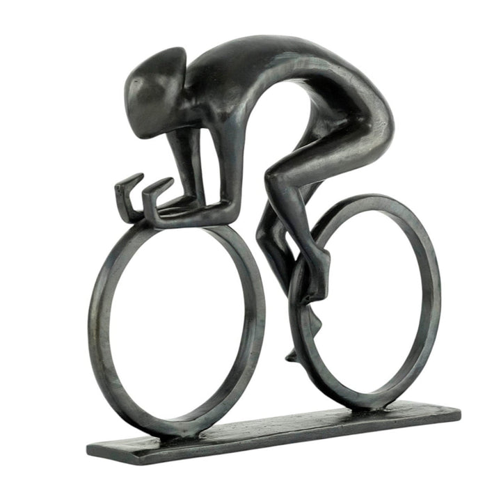 Modern bronze sculpture of a cyclist at full speed