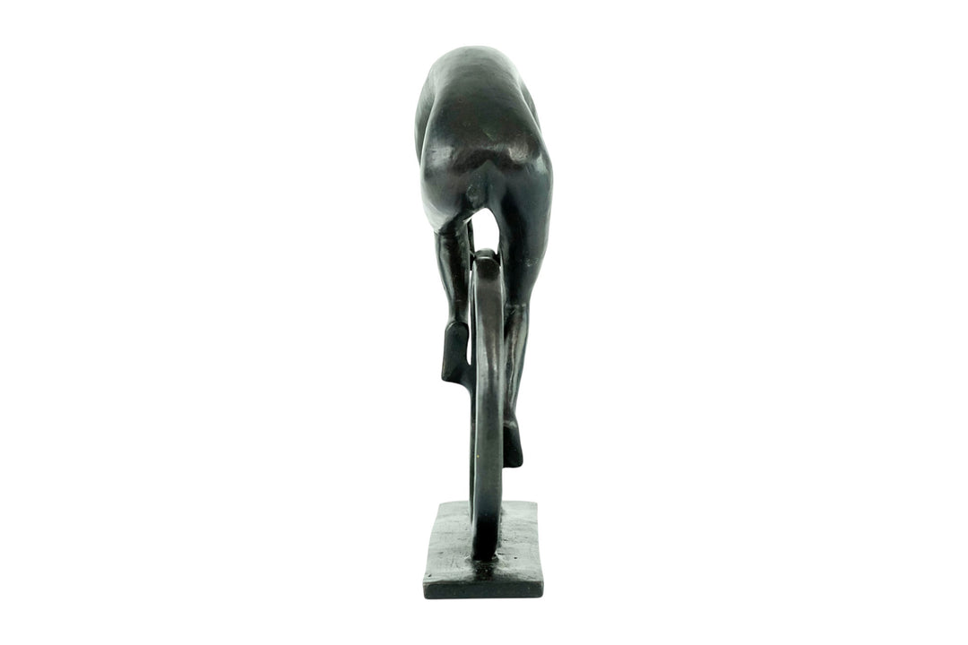 Modern bronze sculpture of a cyclist at full speed