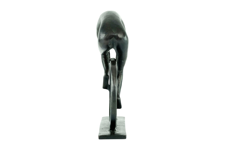 Modern bronze sculpture of a cyclist at full speed