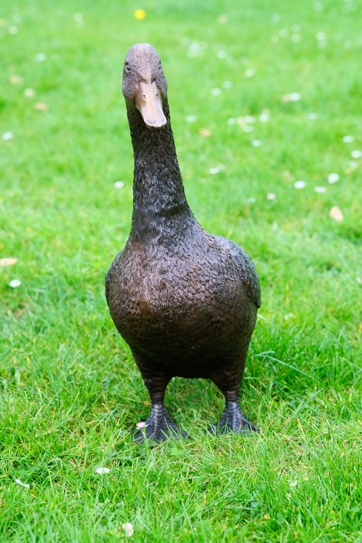 Large bronze sculpture of a standing duck