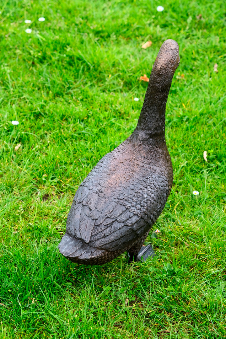 Large bronze sculpture of a standing duck
