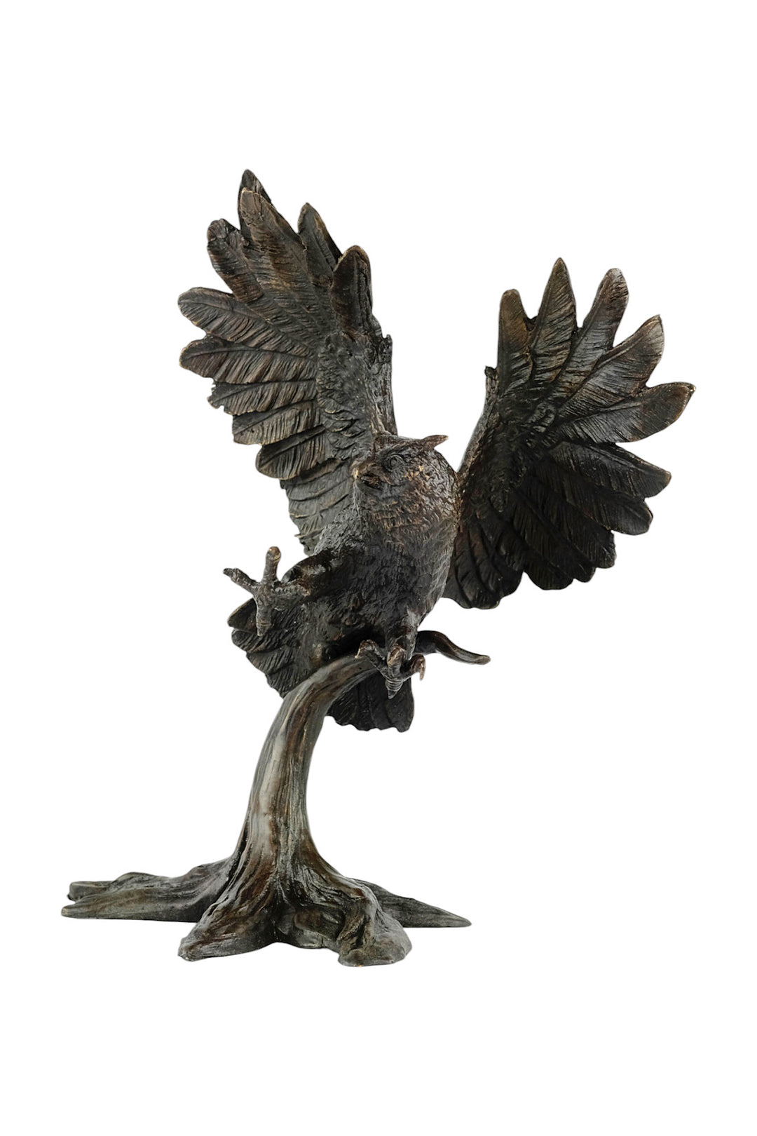 Bronzeskulptur einer Eule - Landung mit offenen Flügeln