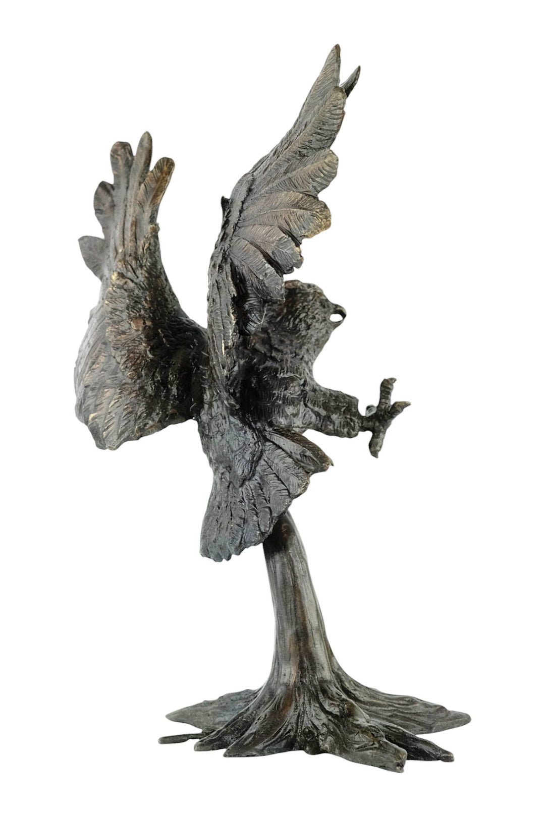 Bronzeskulptur einer Eule - Landung mit offenen Flügeln