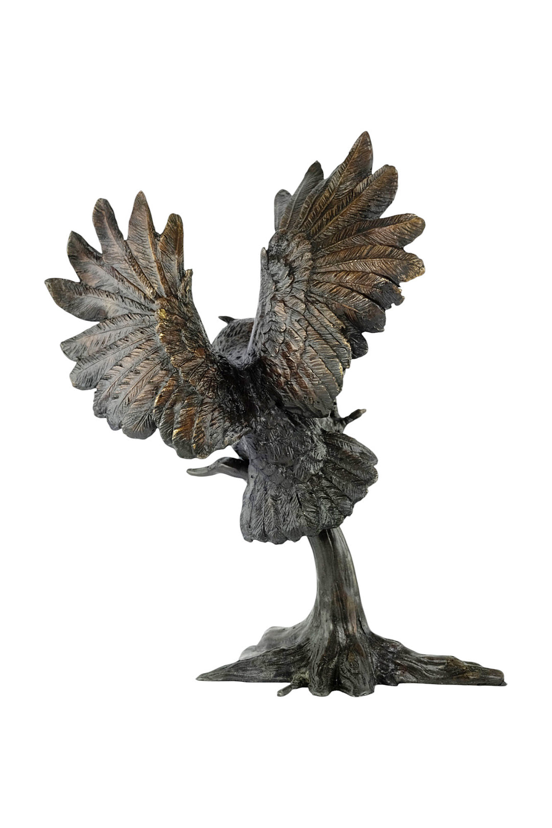 Bronzeskulptur einer Eule - Landung mit offenen Flügeln