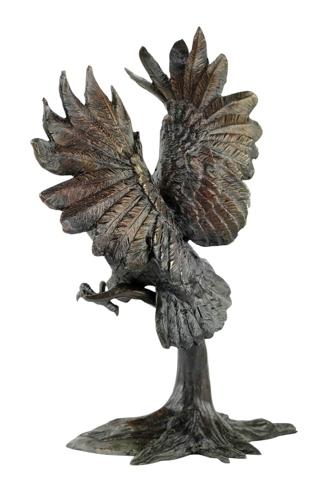 Bronzeskulptur einer Eule - Landung mit offenen Flügeln