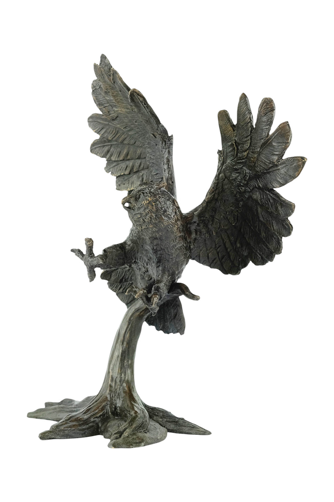Bronzeskulptur einer Eule - Landung mit offenen Flügeln