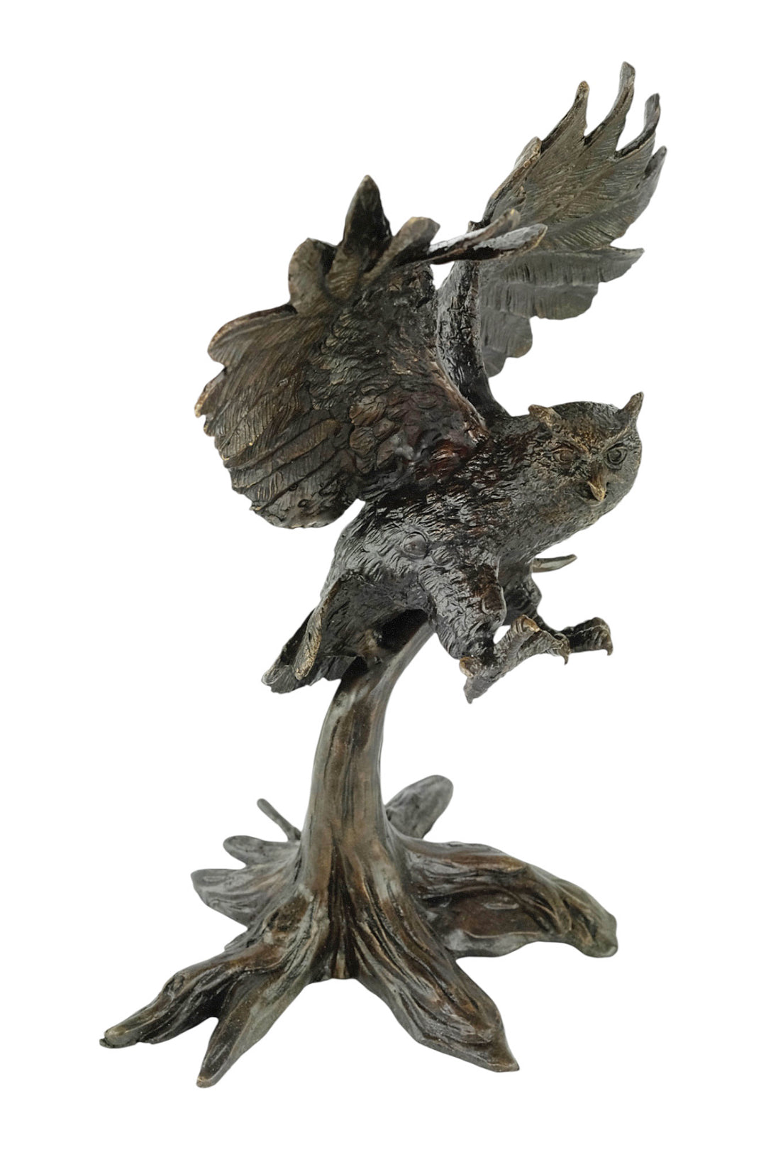 Bronzeskulptur einer Eule - Landung mit offenen Flügeln