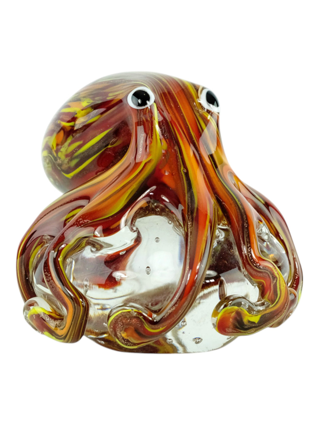 Sculpture en verre colorée d’une pieuvre aux tentacules ondulants