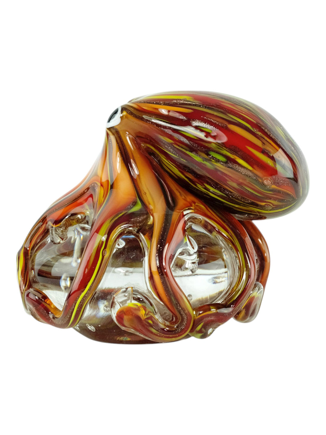 Sculpture en verre colorée d’une pieuvre aux tentacules ondulants