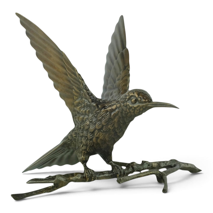 Bronze spiderhunter sculpture