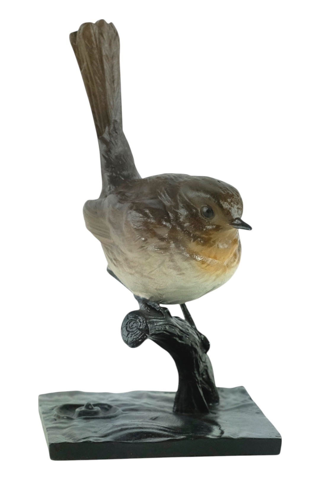 Wiener Bronze Skulptur eines Rotkehlchens auf einem Zweig
