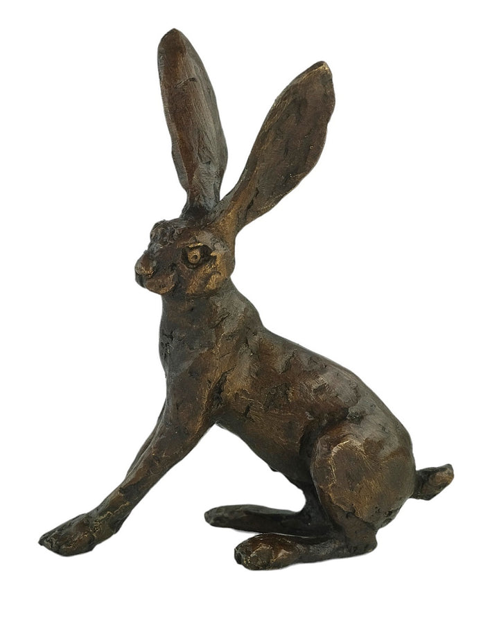 Bronze sculpture of a sitting hare with pricked ears